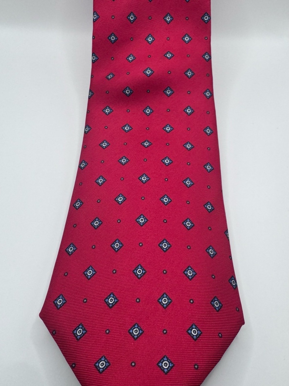 Dior Red Silk Tie with Navy Geometric Motif
